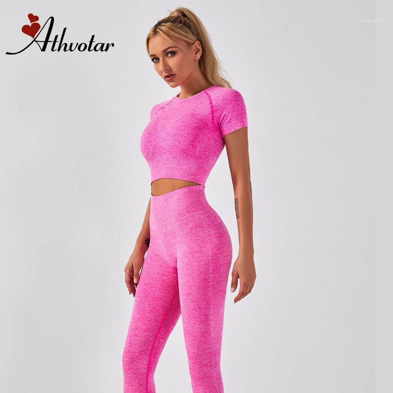 

ATHVOTAR Women Gym Sets Seamless Yoga Set Sports Short Sleeve+Tights Fitness Clothing Sportswear Jogging Tracksuit1, Grey