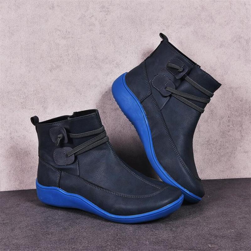 

2020 Brand Women's PU Leather Ankle Boots Women Autumn Winter Cross Strappy Vintage Female Punk Boots Flat Ladies Shoes Woman, Black
