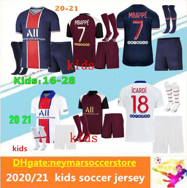 

kids 20 21 paris MBAPPE soccer jerseys kits 2020 2021 Paris Maillot de foot ICARDI Full set uniform football shirt, White