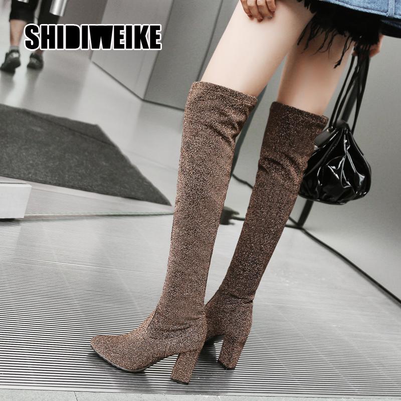 

Women autumn Knee-High Boots High Heel Stretch Sock Slip-on Boots Winter Sexy Lady Over The Knee Stripper Shoes v810, Black