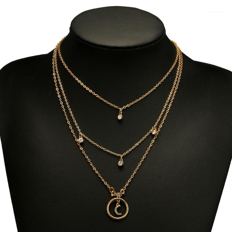 

Women Simple Personality Bohemian Jewelry Geometric Drop Double Horn Crescent Necklace1