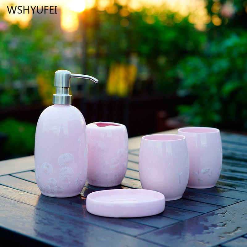

5Pcs ice flower porcelain bathroom accessories soap bottle / toothbrush holder / mouth cup soap dish decoration Christmas gift