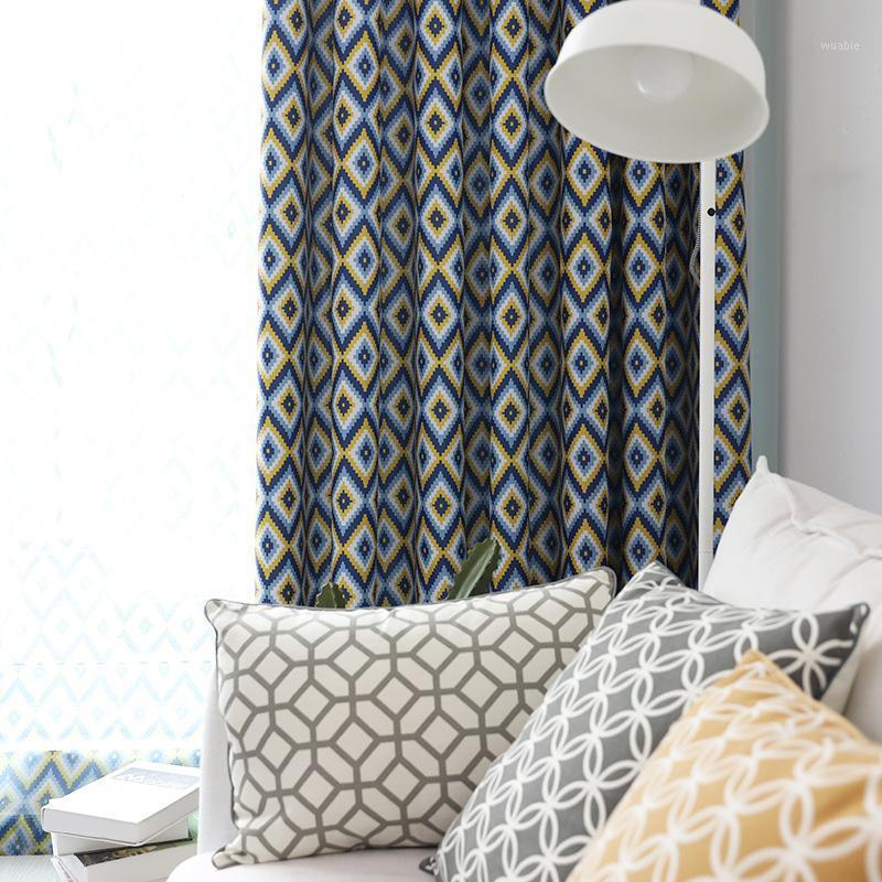 

New Cafe Nordic Style Printed Plaid Curtains For Living Room Fashion Roman Fabric tulle For Bedroom Curtain1, Green tulle