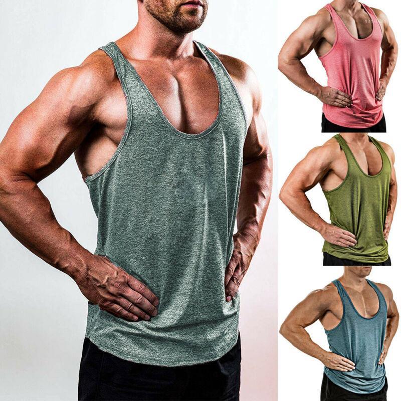 

Yoga Outfits Casual Shirt Mens Gym Vest Racerback Bodybuilding Muscle Stringer Plain Tank Top Fitness Male1, Blue