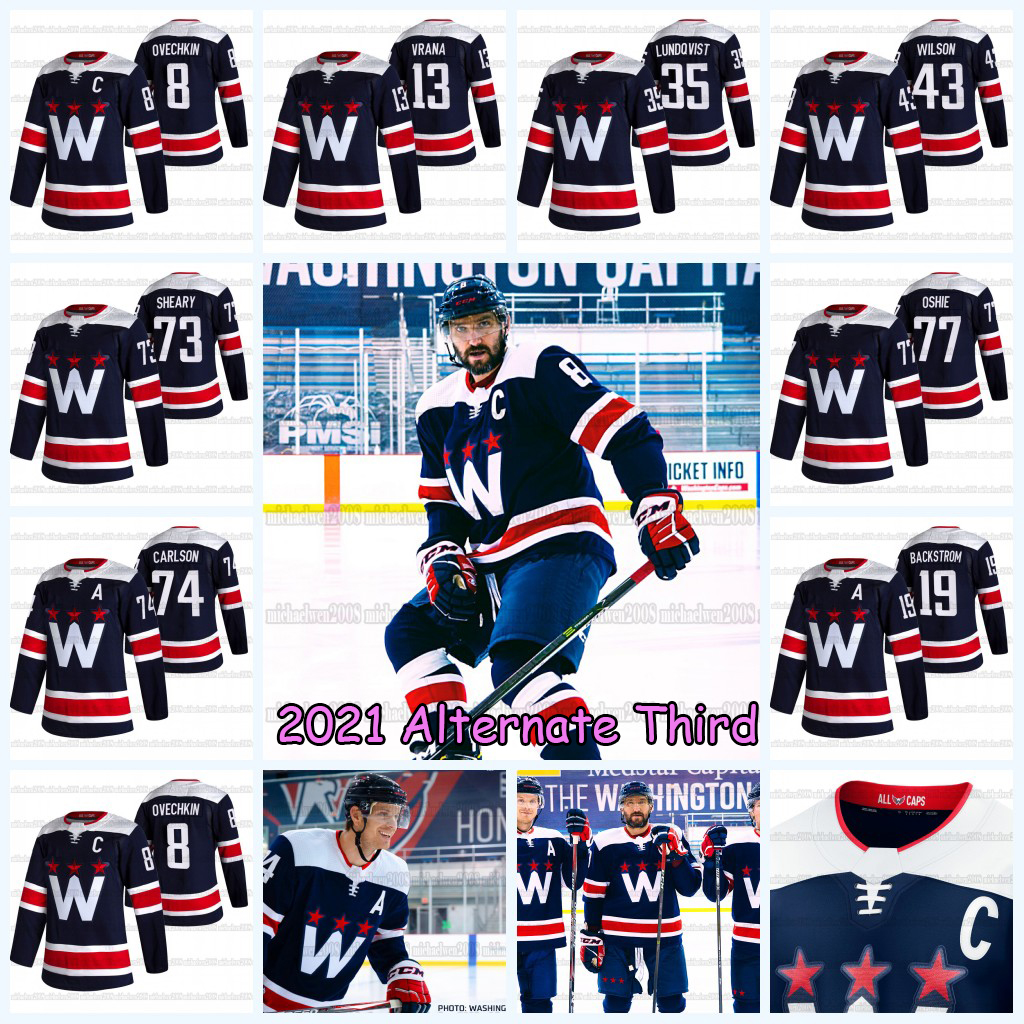 

Alexander Ovechkin Washington Capitals 2021 Alternate Third Henrik Lundqvist Alex Ovechkin John Carlson T.J. Oshie Jakub Vrana Tom Wilson, Black;red