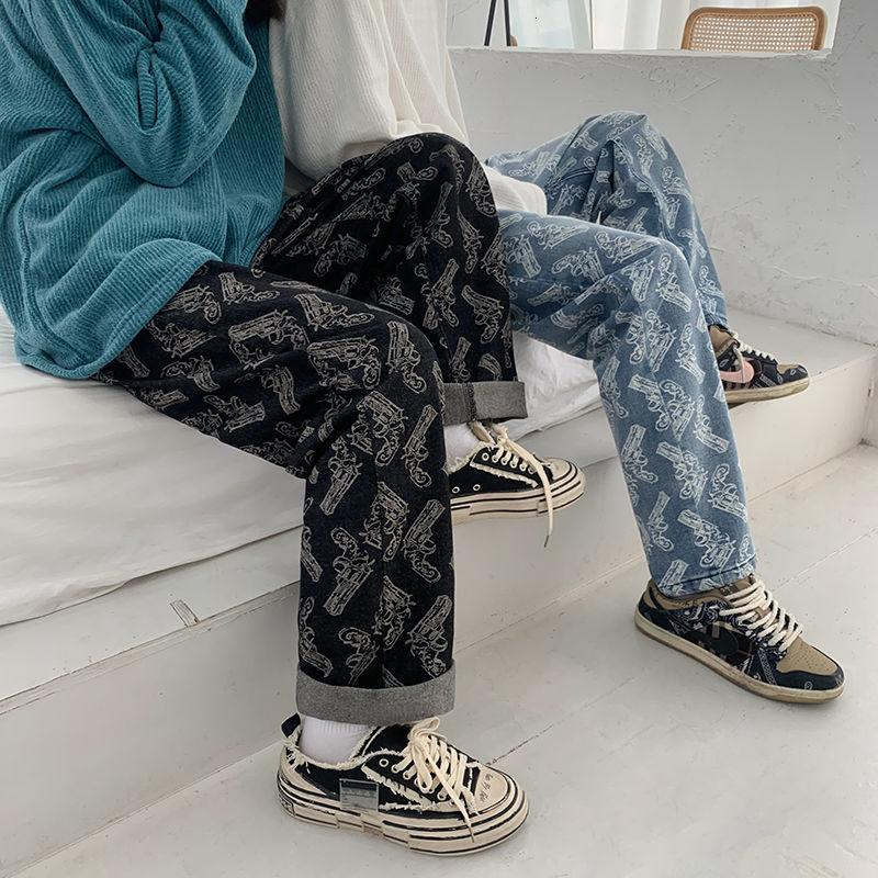 

Neploha Men' Graphic Printed Jeans 2021 Woman Korean Streetwear Denim Pants Hip Hop Straight Denim Pants Clothing Fashion, Black