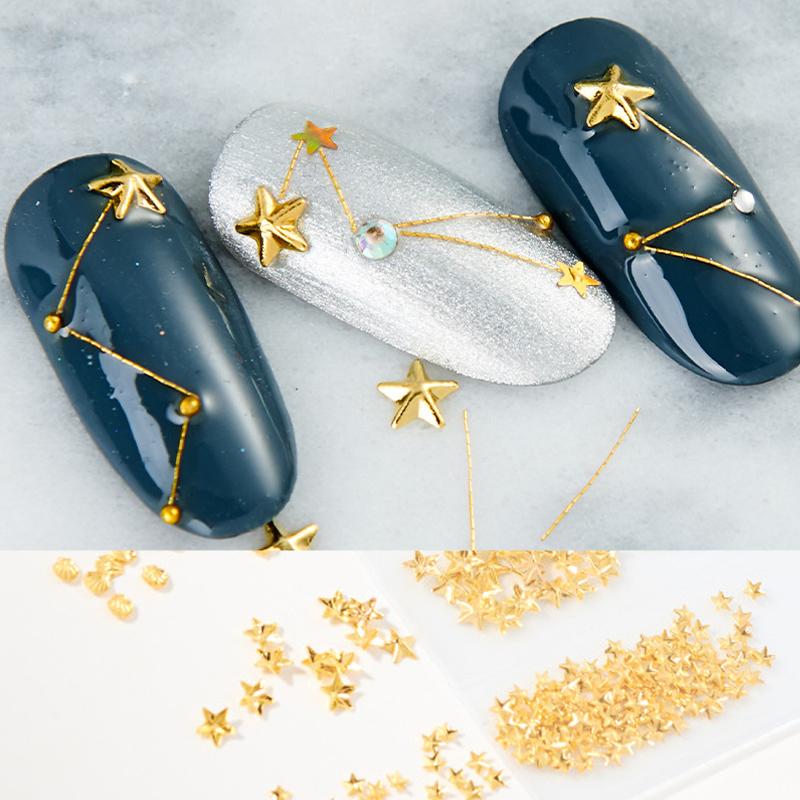 

6 Grids 3D Golden Metal Rivets Moon Stars Nail Decorations Mixed Shell Starfish Shiny Stones Charm DIY Nail Art Decorations