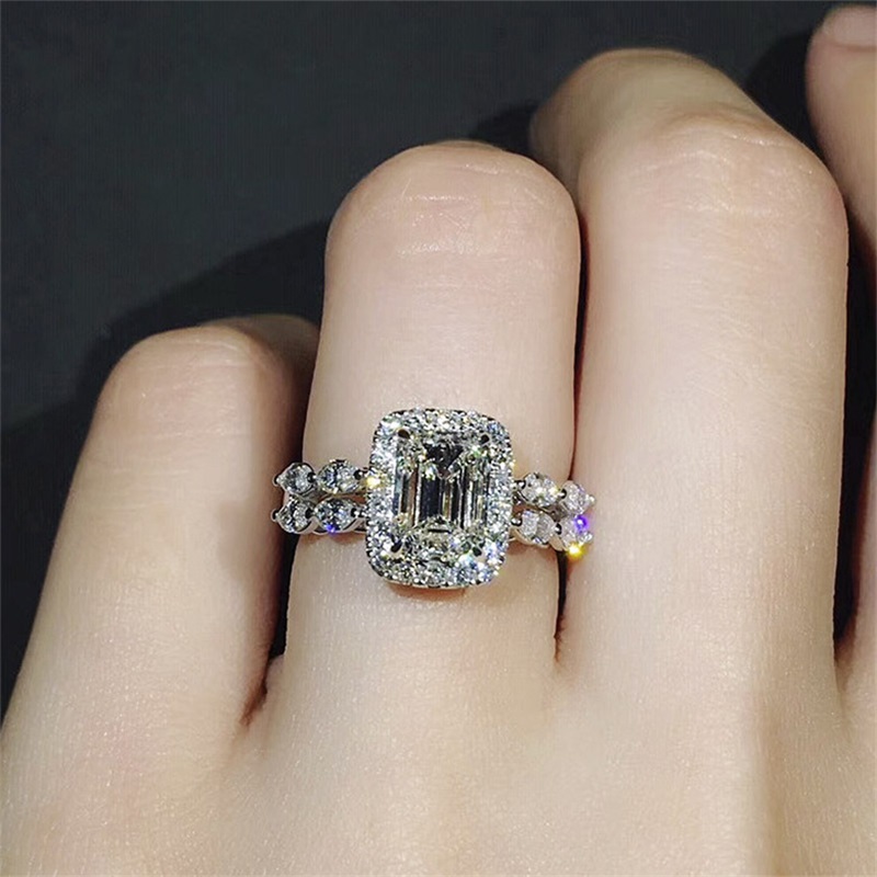 

2019 New Square Zircon Princess Rings Geometric Shape Inlay Zircon Wedding Rings for Women Banquet Party Jewelry Bague Femme 306 J2