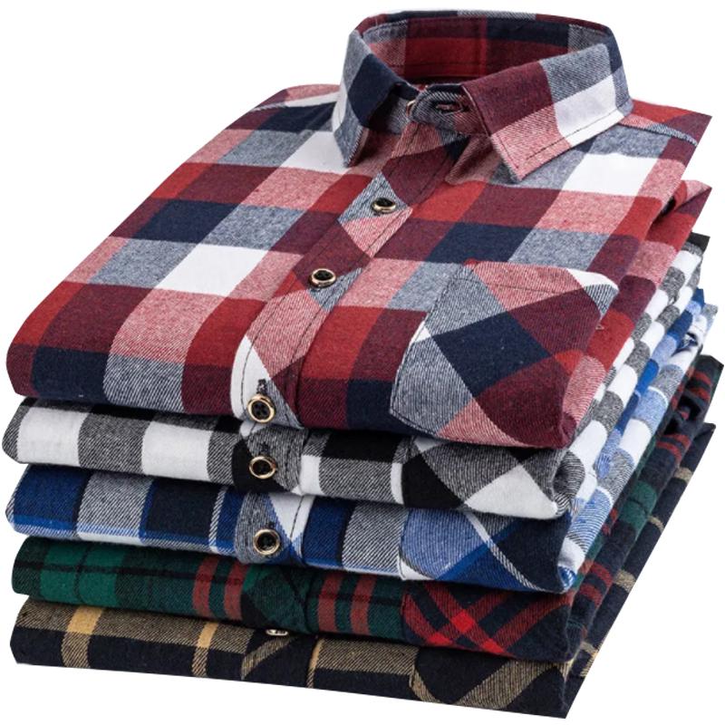

Men's Casual Shirts 2021 Spring Autumn Long Sleeve Plaid Shirt For Men Cotton Camisa Korea Fashion Front Pocket Loose Oversized 6XL, White;black