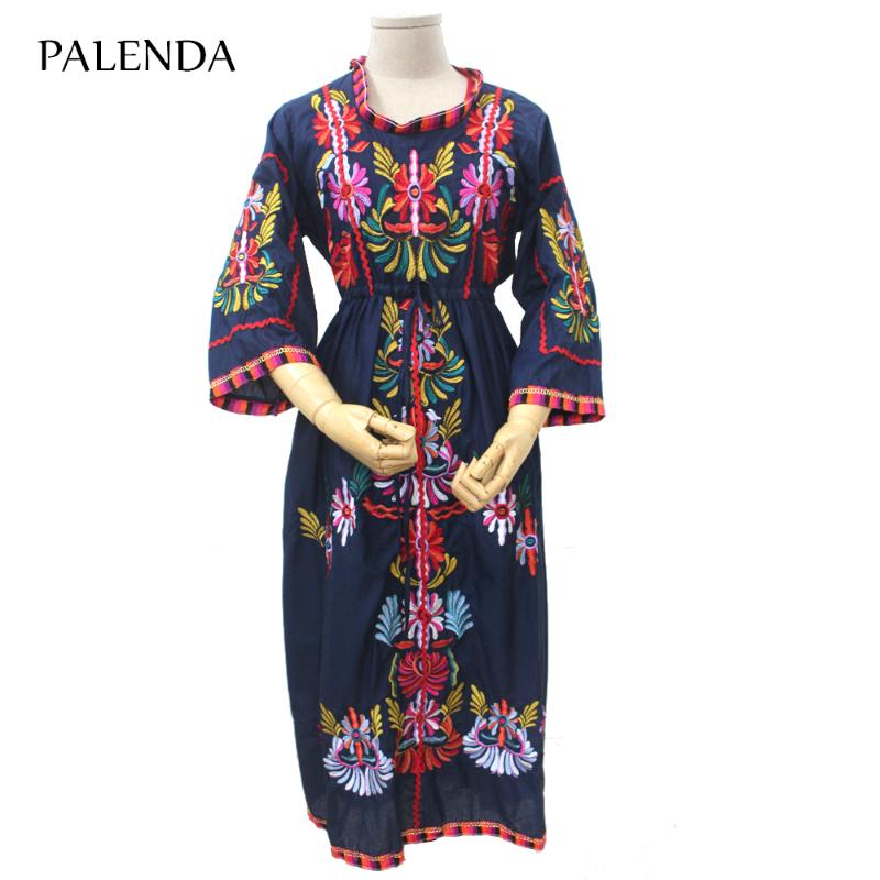 

2020 new embroidery dress boho high waist cotton soft fabric, Blue