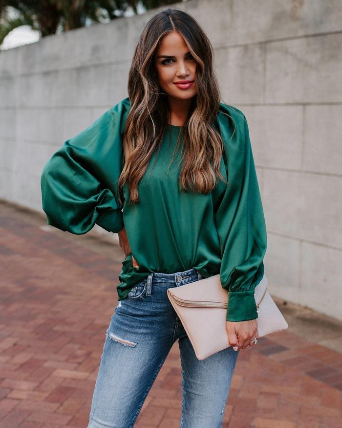 

Green satin women blouses and tops lantern long sleeve vintage blouse shirts autumn winter elegant office tops plus size
