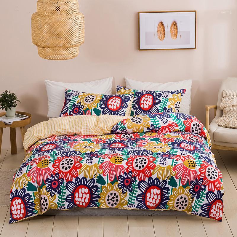 

Sun Flower Bedding Set Summer Floral Duvet Cover Set Pillowcase Pastoral Style Watercolor Bedclothes Bed Linen Bed 2/3pcs1, Color2