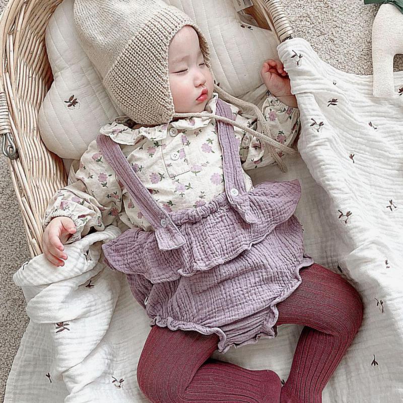 

2021 Autumn New Girl Clothes Floral Shirt and Baby Suspender Bodysuit 2pcs Fashion Cotton Girls Outfits Set 2zvw, H161