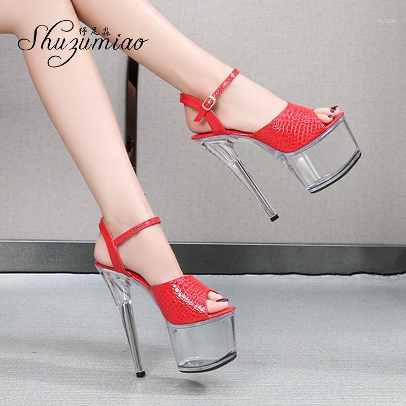 

Shuzumiao Women Shoes Thin Heels Buckle Strap Sandals Waterproof Platform 2021 New Crystal High Heels 16.5cm Model Catwalk Shoes1, Yellow