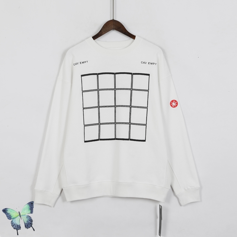 

2021 New Cav Empt Street Fashion Sweatshirt High Quality Sweatshirts Men Women Lattice Window Print Pullover Bdg8, White