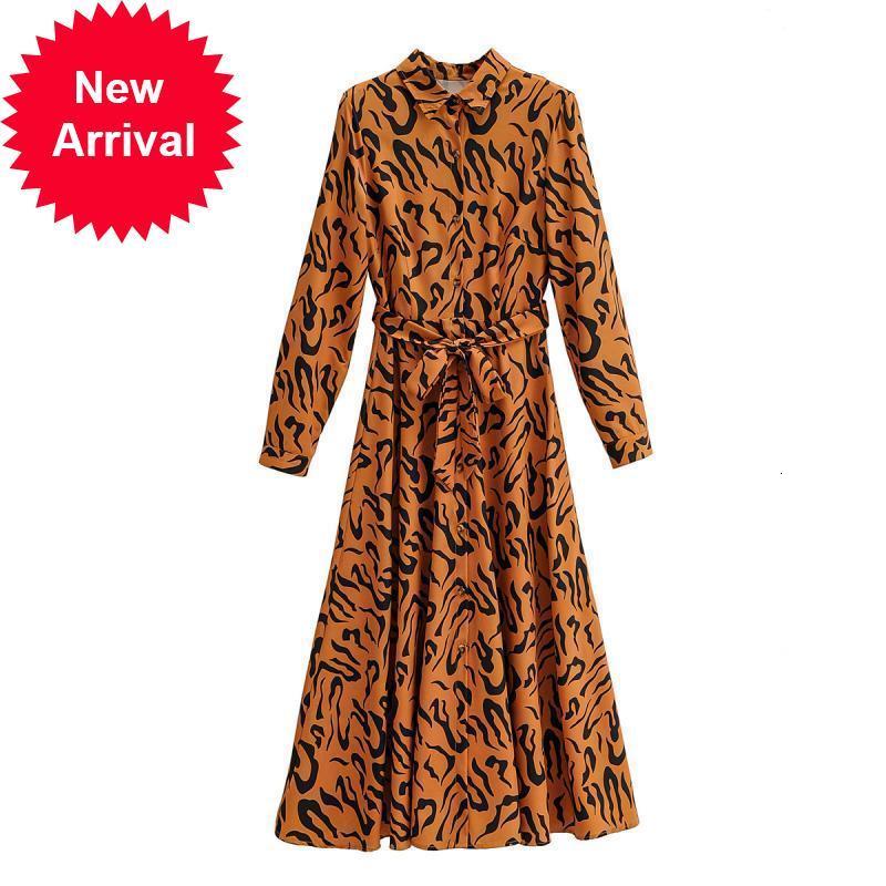 

New Boho 2021 Standard Female Autumn Printed Turn Down Collar with Sleeve Design Vintage Fashion Brand Dress Long Clothing J3RH, Blue