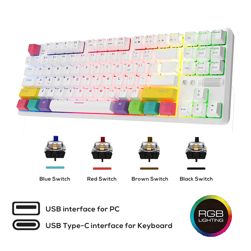 

Mechanical Keyboard 87 Key USB Wired/Bluetooth RGB Backlit Switch Axis Gaming Keyboard for PC Desktop Laptop Mac Gamer teclado