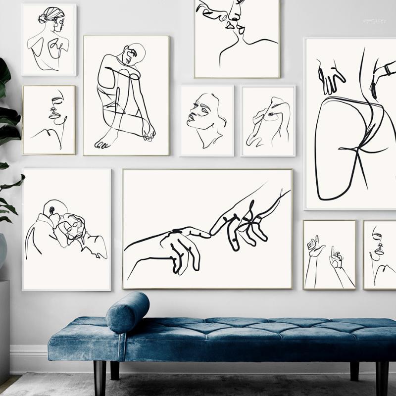 

Line Drawing Girl Body Hand Love Kiss Wall Art Canvas Painting Nordic Posters And Prints Wall Pictures For Living Room Decor1