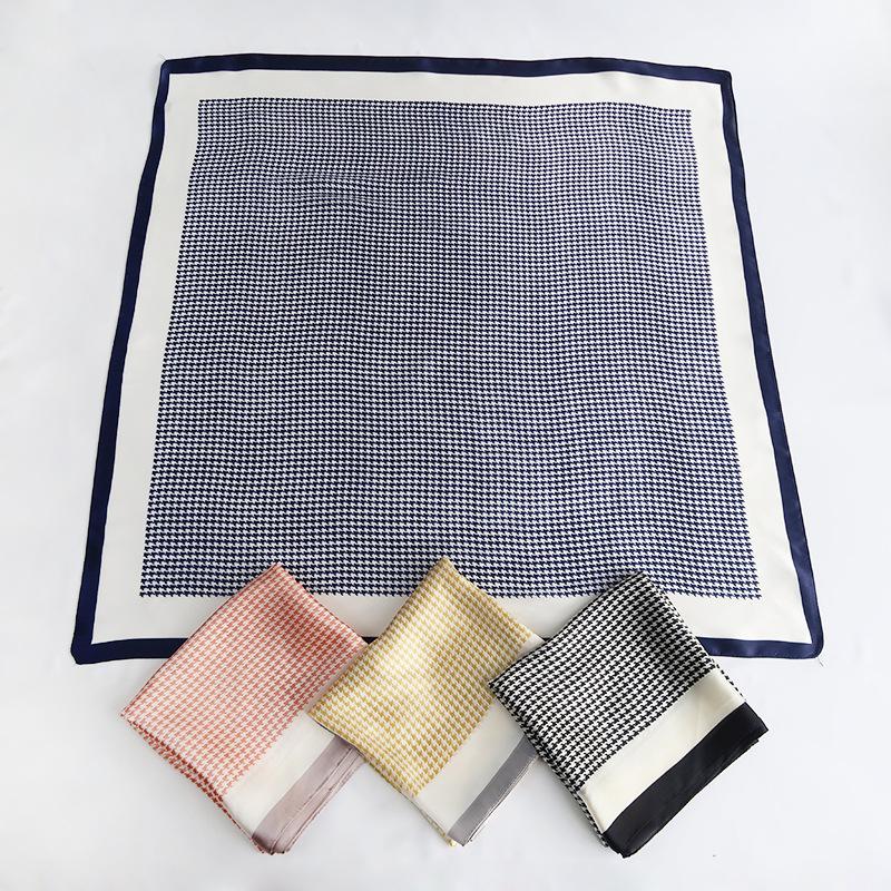 

Scarves Fashion Plaid Print Hair Scarf For Women Silk Satin Neck Scarfs Female 70cm*70cm Small Shawls Navy Black Bag Ladies