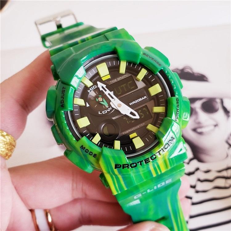 

Sports and leisure LED digital watch iced out watch men's electronic watch world time solar charging, Slivery;brown