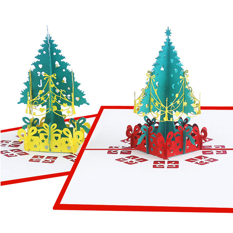 

New Creative 3D Christmas Tree Birthday Greeting Cards Handmade Happy New Year Blessing Business Gift Card