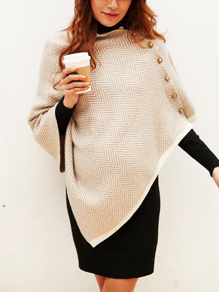 

100%cashmere two-tone color twill jacquard knit women multi function buckle scarf poncho cloak 65x135cm