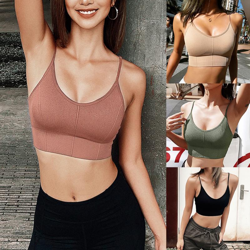 

Women Strap Sports Bra With Pad High Impact Push Up Seamless Crop Top Women Fitness Gym Workout Yoga Sports Wear Active Tank1, Brown