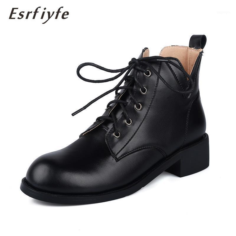 

ESRFIYFE 2021 New Winter Shoes Woman Boots Fashion Round Toe PU Ankle Boots Winter Elastic Lace Up Black Comfortable1