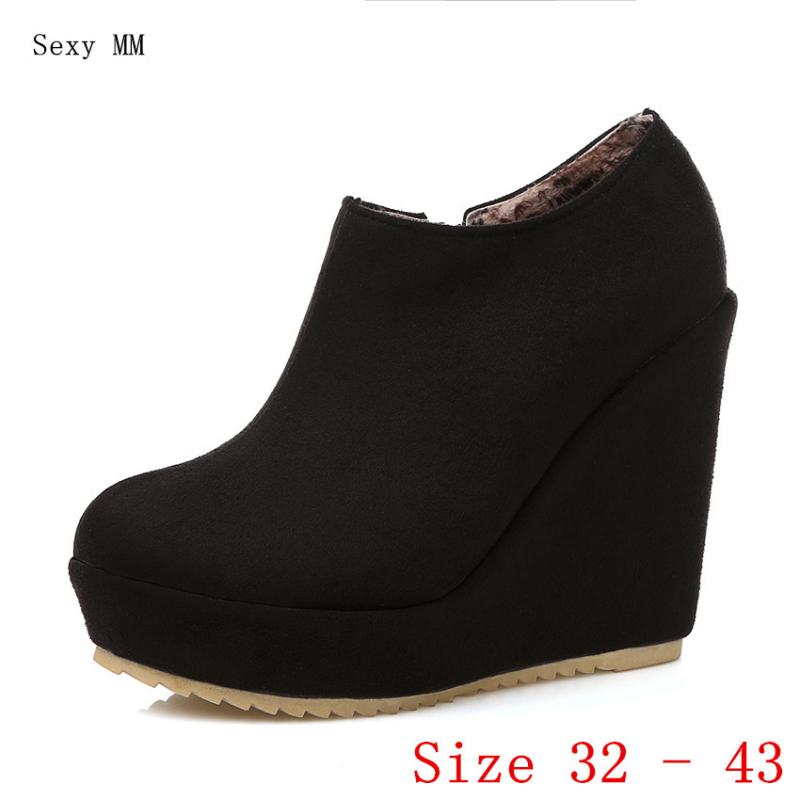 

Spring Autumn High Heels Women Platform Wedges Ankle Boots Woman Short Boots Wedge High Heel Shoes Plus Size 32 33 - 40 41 42 43, Beige