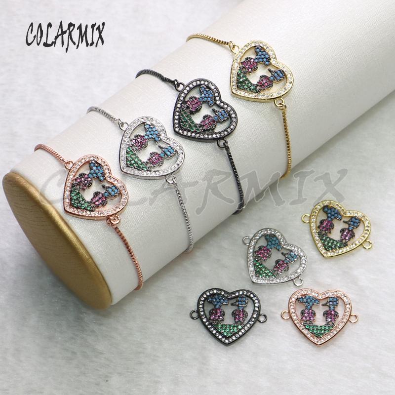 

6Pcs High quality Heart shape zircon charms bracelet mix color charms jewelry Bracelet fashion jewelry gift for lady5413