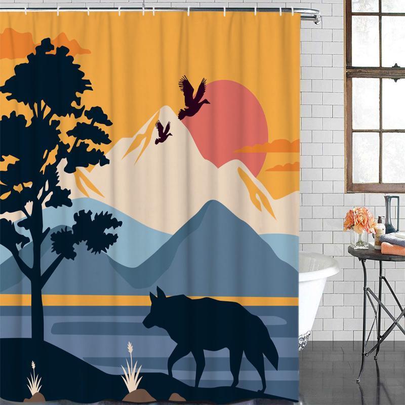 

Bathroom Curtain Animal Wolf Lake Bird Sun Waterproof Fabric Shower Curtain Bathroom Decoration Shower &12 Hook1