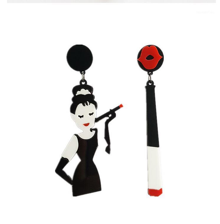 

European Fashion Hip Hop Jewelry Sexy Women Smoking Lips Asymetric Acrylic Long Drop Earrings Red Lip Night Club Drop Earrings1