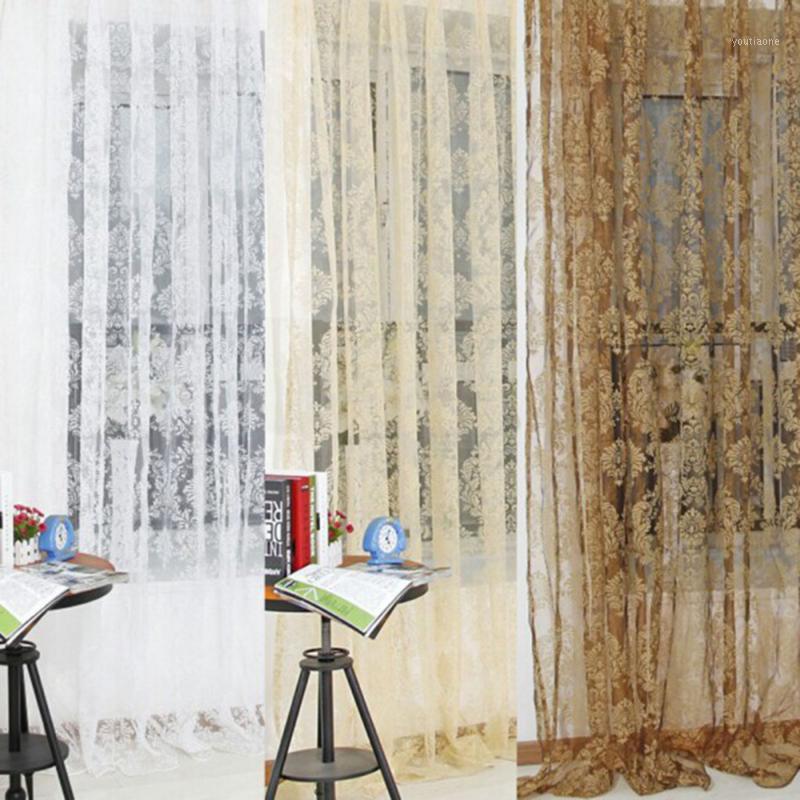 

1pc White/Beige/Coffee Color European style jacquard leaf design tulle fabrics sheer curtains for balcony1