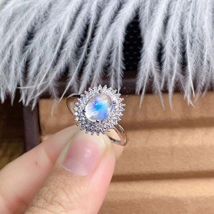 

MeiBaPJ Natural Moonstone Gemstone Trendy Sunflower Ring for Women Real 925 Sterling Silver Charm Fine Jewelry