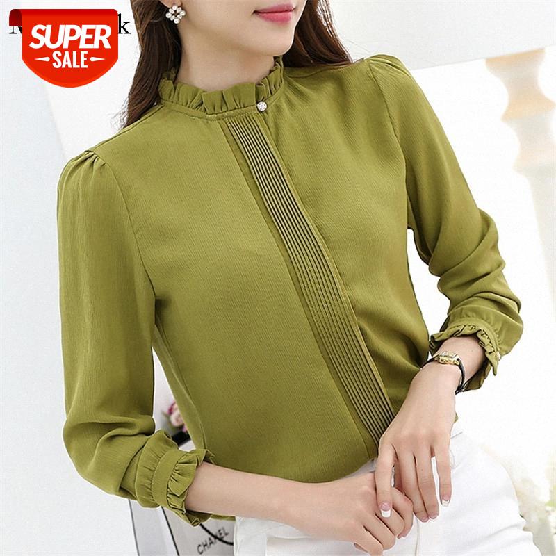 

Autumn Plus Size Chiffon Women Blouse Ruffles O-neck Long Sleeve Blouses Women Casual Office Lady White Shirt Blusas 56C #8l48