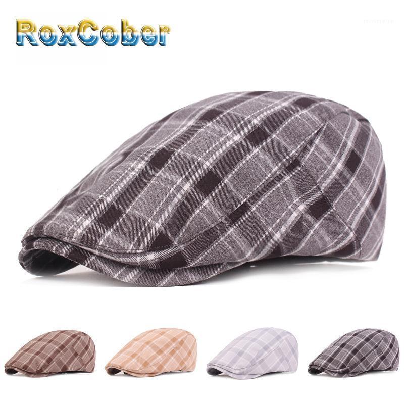 

RoxCober Plaid vintage Cotton Newsboy Caps Fall Spring Gatsby Hats Ivy Golf Driving Sun Flat Cap Gorra1, Khaki