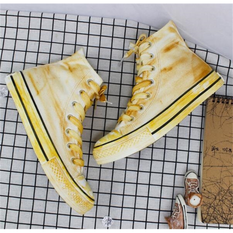 

2020 Women's Spring Lovers High Help Skateboard Old Yellow Gradient Hand Painted Canvas Shoes 52wk, Low