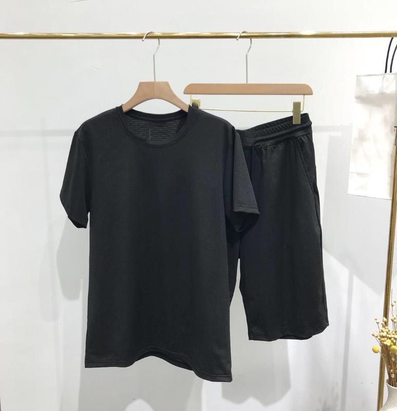 

Summer 2020 Men's Clothing Set Quick-Dry Sports Casual Running Short-Sleeved Shorts Two Piece Suit, Black