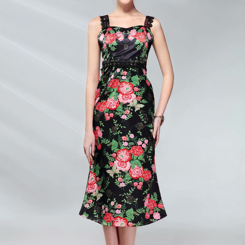 

Retro-printing Strip Sew Soluble Flowers in Water Sexy Fishtail Suspenders Fine Dress Elegant Women's Clothes 6wfx, Multiple