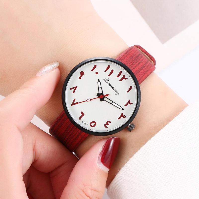 

Wristwatches 2021 Women Watches Ladies Wrist Wood Grain Leather Strap Bracelet Watch For Female Relogio Feminino1, Red