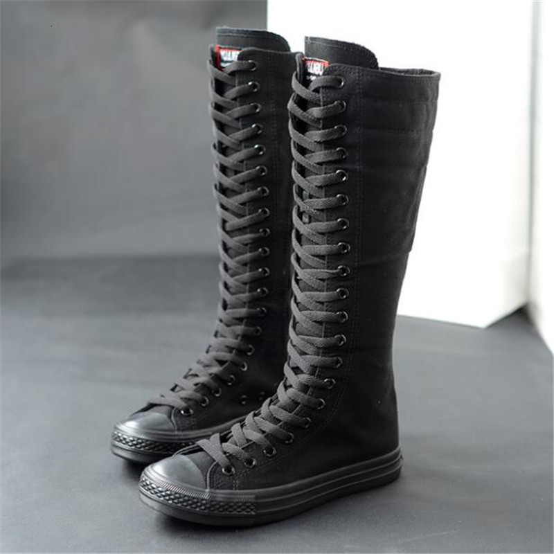 

High-top Long Tube Casual Canvas Zipper Side Brace Shoes Winter Women's Thigh High Boots 3dhl, 01