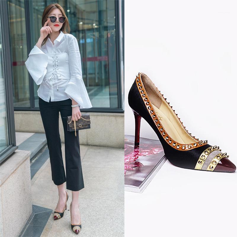 

2020 pumps genuine leather hair stiletto heel color sexy1, Black