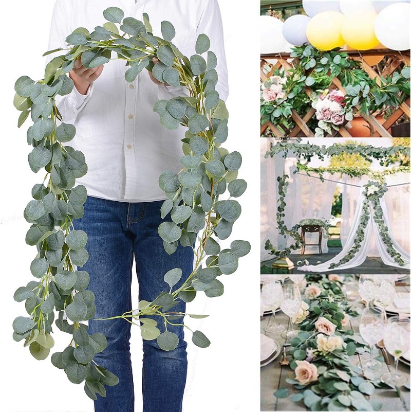 

Dense Leaf Artificial Eucalyptus Garland Leaves Decorative Flowers Handmade Silk Flower Vines Greenery Party Wedding Backdrop Arch Wall Decoration, As picture shown