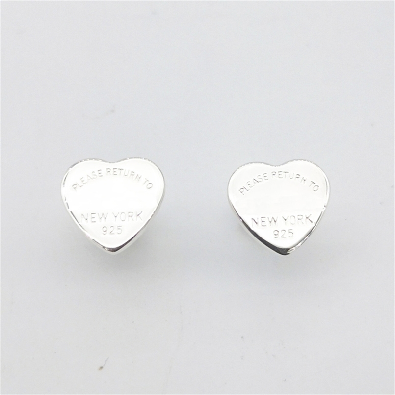 

Ladies S925 Sterling Silver Classic Heart-Shaped Silver Earrings Studs Jewelry Lovers Sweet Romantic Holiday Anniversary Gift 220121