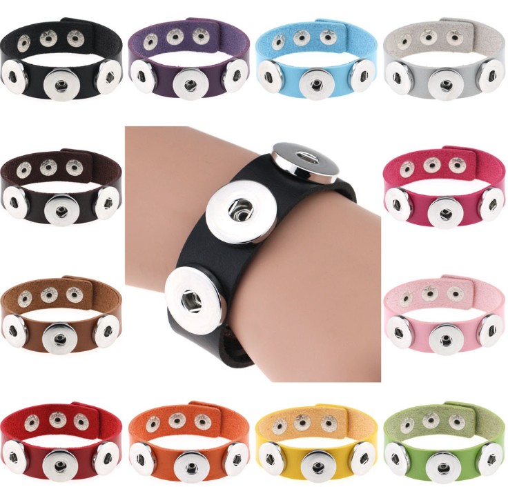 

Snap Button Bracelet Bangles 14 color High Quality PU leather Bracelets For Women 18mm Snap Button Jewelry Christmas Decorations Gift