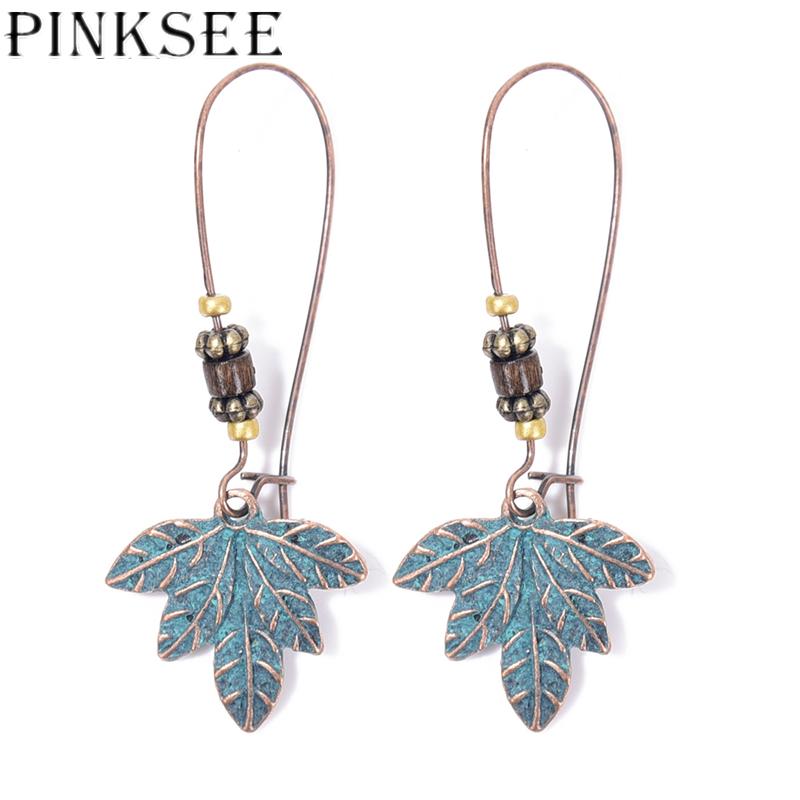 

Hoop & Huggie Pinksee Design Vintage Fashion Metal Leaf Hook Earrings For Women Girls Bohemia Charm Wedding Party Ear Jewelry