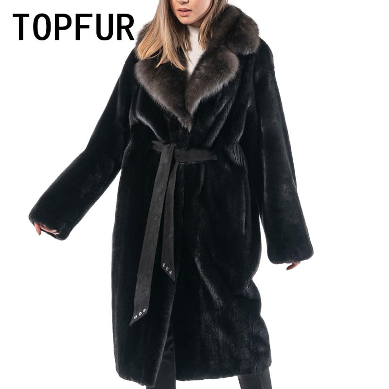 

TOPFUR Real Coat Woman Plus Size With Belt Black Import Real Fur Coat Natural With Fur Collar High Quality Custom, 20201007-19