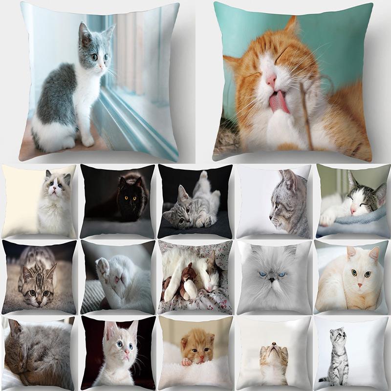 

Cute Cat Print Decorative Cushions Pillowcase Polyester Cushion Cover Throw Pillow Sofa Living Room Decoration Pillowcover 40956, 2-40956-003