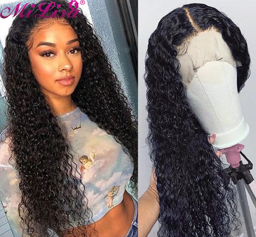 

Curly Lace Front Human Hair Wig Mi Lisa Deep Wave Lace Frontal Wig Brazilian Remy Hair 4x4 Closure For Black Women, 4x4 closre wig