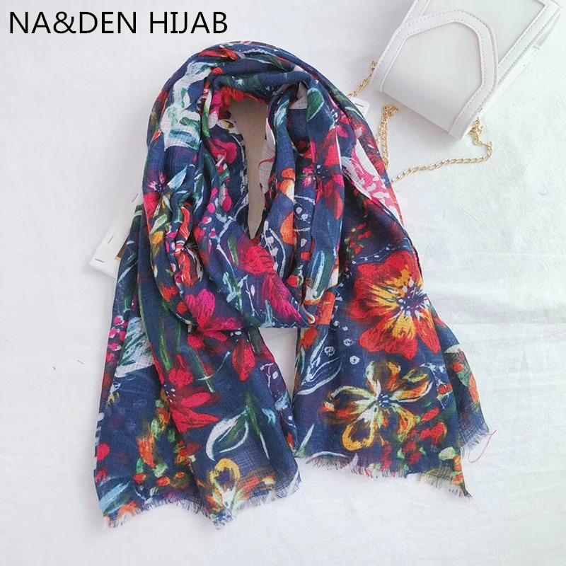 

Scarves Women Flower Print Scarf Spring Summer Style Plain Shawl Fashion Muslim Headcover Hijab 10pcs/lot